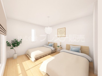 【洋室】 | 奈良市右京３丁目の新築一戸建 全２区画 | １号地２階洋室（主寝室）完成イメージ／全室南向きですので、陽あたり良好です♪