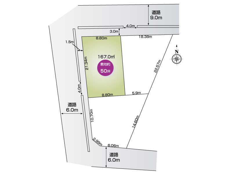 南羽生2丁目8-1（全3区画）1号地:敷地面積167.0㎡（50.52坪）