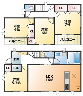 【間取り】 | ハートフルタウン栃木市片柳町1丁目1029番　A号棟 | 全室南向きで陽当たりの良い間取りです