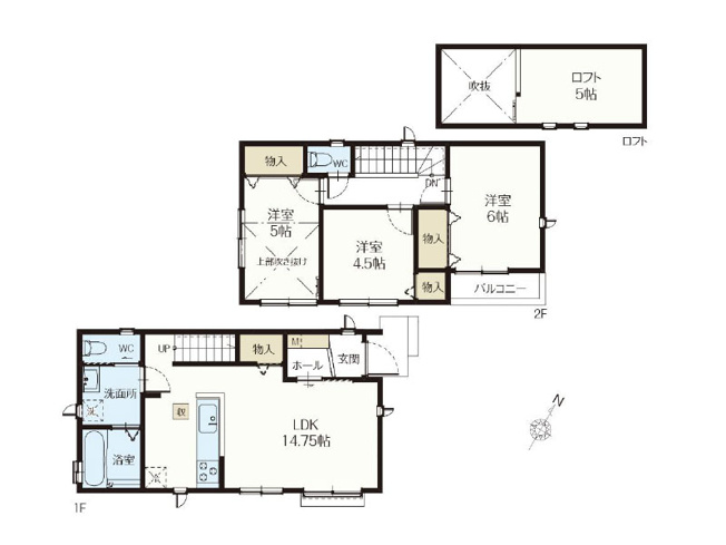 【間取り】 | 西東京市東町1丁目　新築一戸建住宅　全3棟　(保谷店) | A号棟/対面式キッチンとリビングイン階段のある住まい。会話が取りやすく、ご家族の仲が自然と深まりそうです。※図面を基に作成しています。現況と異なる場合は現況を優先いたします。