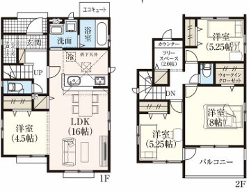 ◇平下平窪　6期　全4棟／1号棟　いわき駅まで車で9分♪◇の間取り|1号棟間取図です。