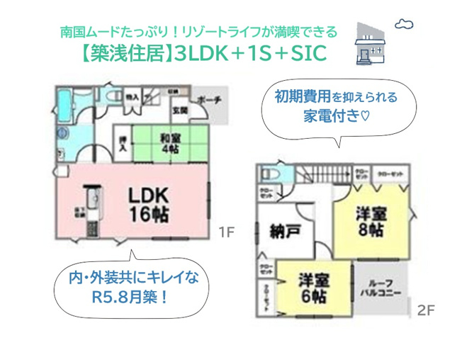 【間取り】 | セカンドハウスにもピッタリ！ゆったり3LDK＋1Sの間取りプラン◎
広々としたリビングにはなごみの和室・水廻りが隣接し、毎日の家事効率もＵＰしますよ♪