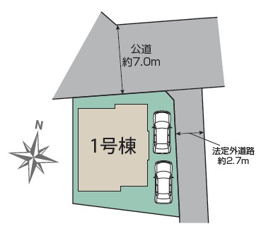 東村山市多摩湖町2丁目・全1棟　新築一戸建　～食洗機付～の区画図|カースペースは2台分ございます。