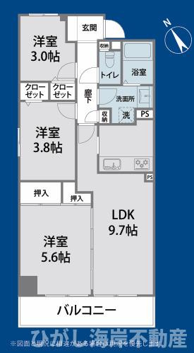 藤沢西ガーデンハウスの間取り|南向き　３LDKです。