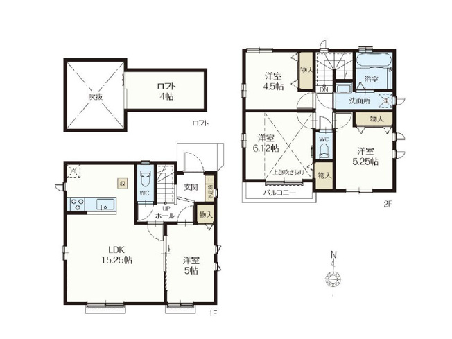 【間取り】 | 練馬区西大泉4丁目　新築一戸建住宅　全2棟　(保谷店) | B号棟/2階に洗濯動線がまとまった設計。洗う→干す→畳む→しまう作業が階段の上り下りなく完結します。※図面を基に作成しています。現況と異なる場合は現況を優先いたします。