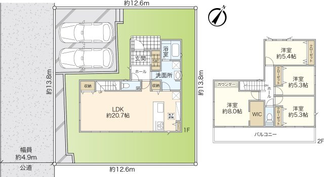 敷地面積５２坪×LDK２０帖超のゆとりある間取り～富岡西４丁目新築戸建の画像