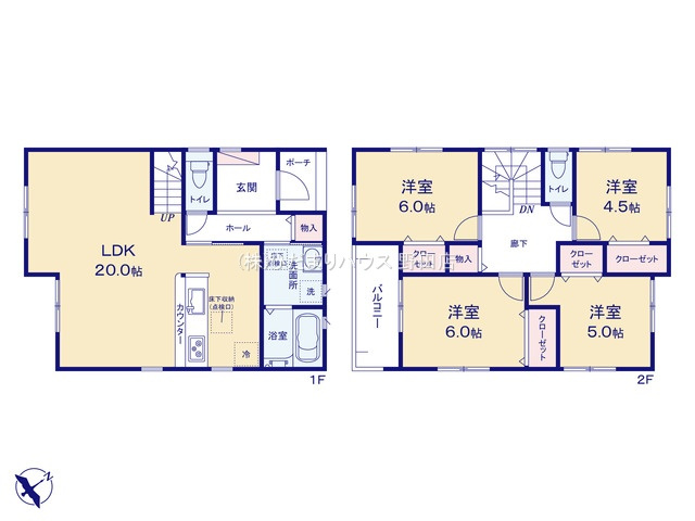 野田市第1桜台　新築戸建　1号棟の間取り|1号棟・広々リビング(^^)/4LDKです！！