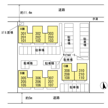バティール西小森野　B棟の区画図
