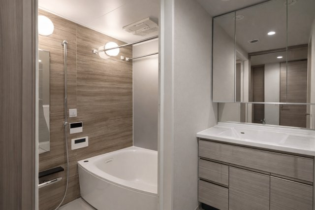 プレサンスロジェ金山駅前の独立洗面台|収納力と動線に配慮した、使いやすい洗面空間