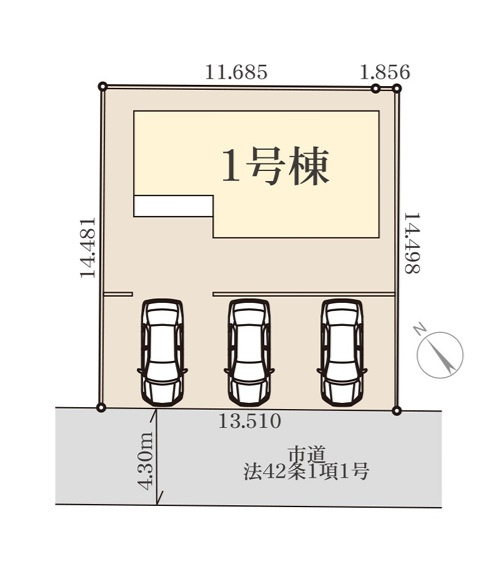 リーブルガーデン  小美玉市納場　第4　限定1棟！の区画図|3台並列駐車可能です。気になる他の物件と合わせての現地ご案内も可能です。HPから、またお電話でも、お気軽にお問い合わせください。

