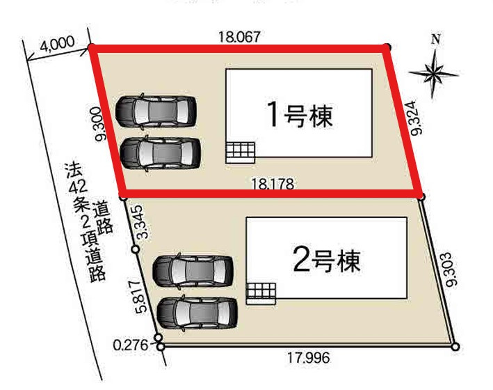 クレイドルガーデン宇都宮市宝木本町　第7　1号棟の前面道路含む現地写真|駐車場は並列で2台駐車が可能です◎
