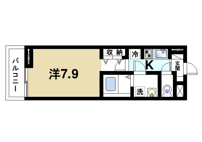 Ｋ－３．四条大路の間取り|1Ｋの間取りになります