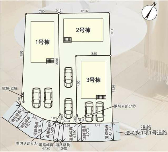 クレイドルガーデン八戸市長者第６　3号棟の区画図