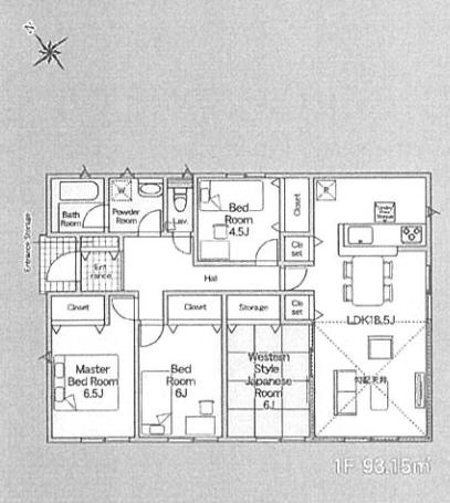 加須市馬内第3　新築一戸建て　02　クレイドルガーデンの間取り|対面キッチンで開放的な18.5帖のLDKです♪