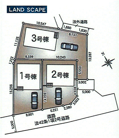 昭島市拝島町3丁目　新築戸建全3棟の区画図