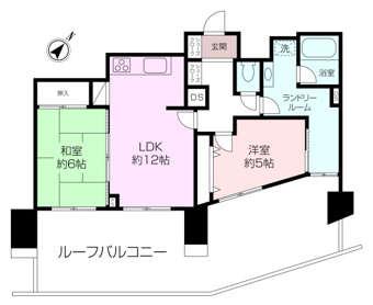 全室南東向きの明るい2LDK！大きなルーフバルコニーと広々したランドリールームが特徴的♪