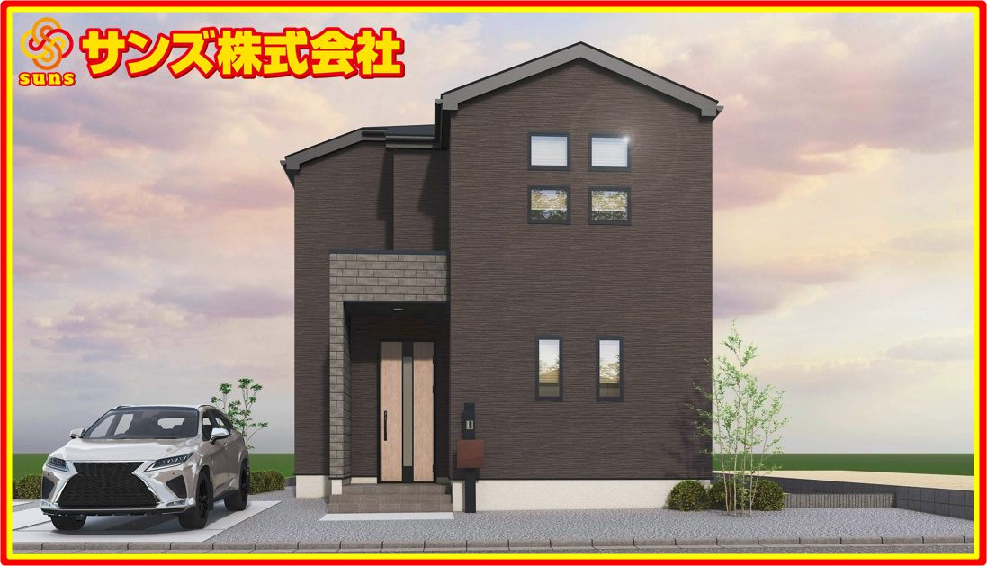 郡山市田村町金屋字宝蔵　　１号棟　　　高瀬小学校、高瀬中学区の外観パース|西側から見た外観パース