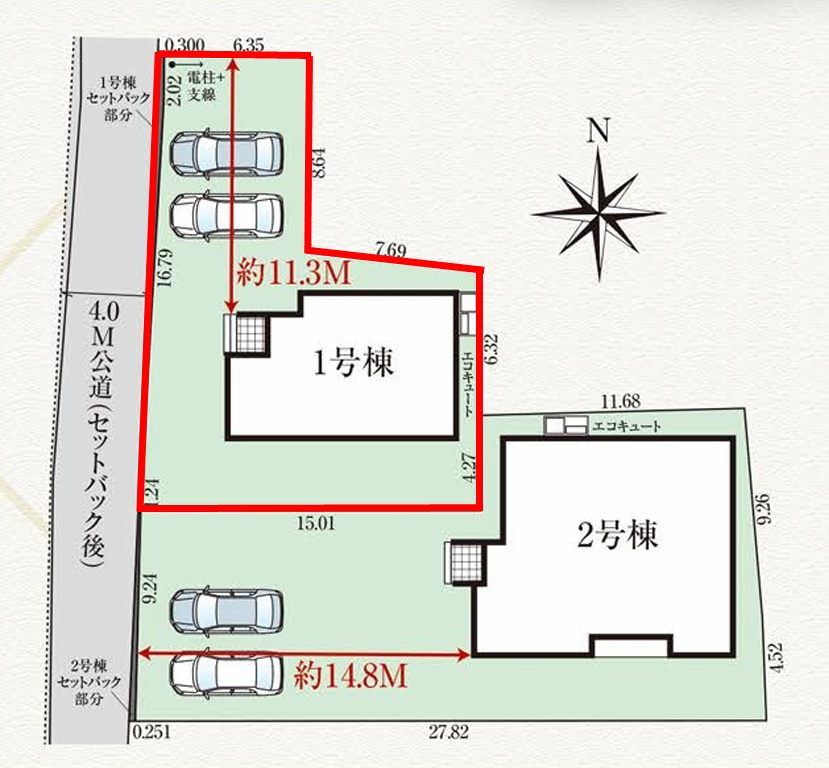 郡山市田村町金屋字宝蔵　　１号棟　　　高瀬小学校、高瀬中学区の区画図