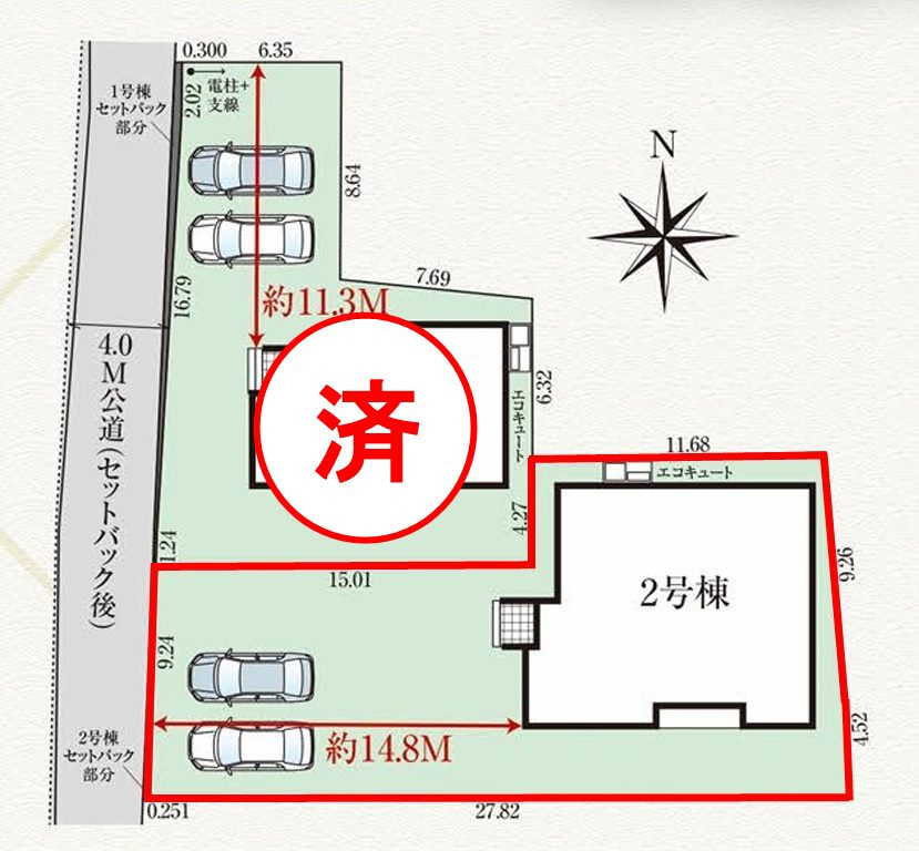 郡山市田村町金屋字宝蔵　　２号棟　　　高瀬小学校、高瀬中学区の区画図