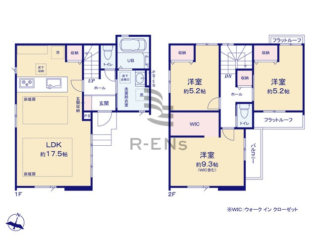 【間取り】 | 練馬区大泉町１丁目　新築戸建て | 広々17帖のLDK、対面キッチンからリビングを見渡せる間取り