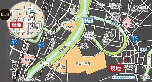 新築戸建・新築建売　郡山市田村町金屋字宝蔵　高瀬小・高瀬中の地図
