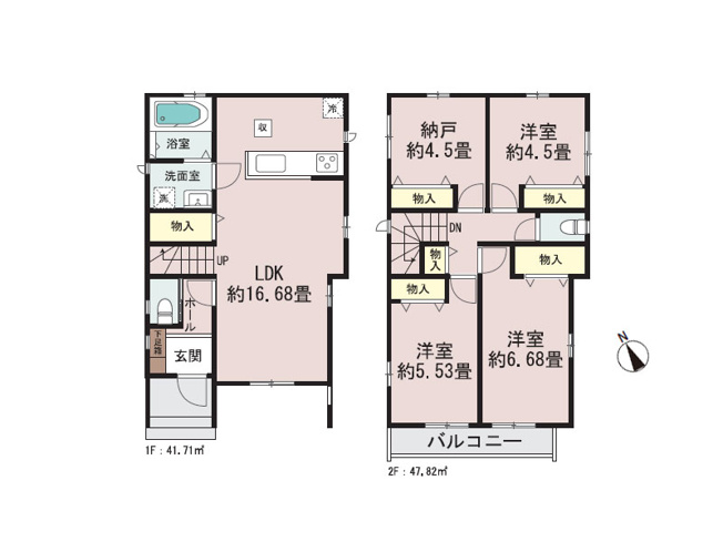 【間取り】 | 富士見市関沢2丁目　新築一戸建住宅　全2棟　(ふじみ野店) | B号棟/「対面式キッチン」と「リビングイン階段」採用のプラン。会話がしやすくご家族の仲も自然と深まりそうです。※図面を基に作成しています。現況と異なる場合は現況を優先いたします。