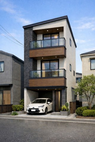 建築条件付き土地　大東町の外観パース|【完成イメージ】外観・デザインは自由に選べます。※ご要望の間取り条件により外観の印象は変わります