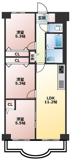 明石土山駅前スカイハイツ　B棟の間取り