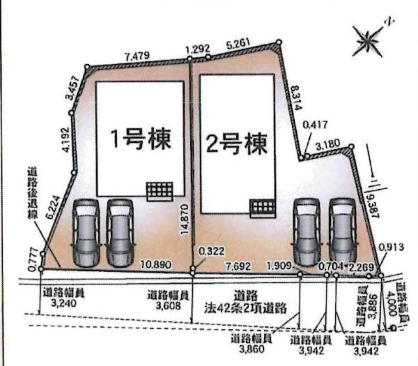岡崎市鴨田町第9　全2棟・2号棟の区画図