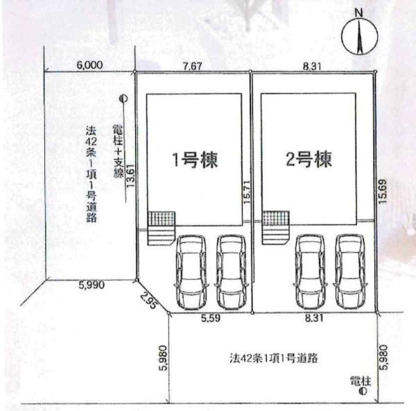 岡崎市細川町第13　全2棟・1号棟の区画図|1号棟です。