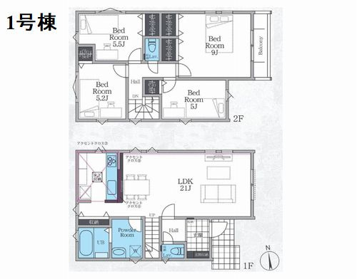 【間取り】 | 【仲介手数料０円】厚木市南町3期　新築一戸建て　1号棟　全2棟 | 1号棟【仲介手数料０円】厚木市南町3期　新築一戸建て　全2棟