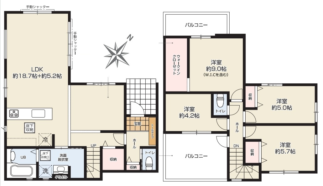 KIS上尾市井戸木8期　新築一戸建て　KEIAI GRACE　01の間取り|KIS上尾市井戸木8期　新築一戸建て　KEIAI GRACE　01、4LDK、土地面積130.01m2、建物面積105.74m2