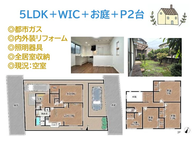 【間取り】 | 豊富な収納に、広々とした室内空間◎ゆとりある５LDKプラン。
内外装リフォーム済みのため、ご入居時期も明確ですよ。