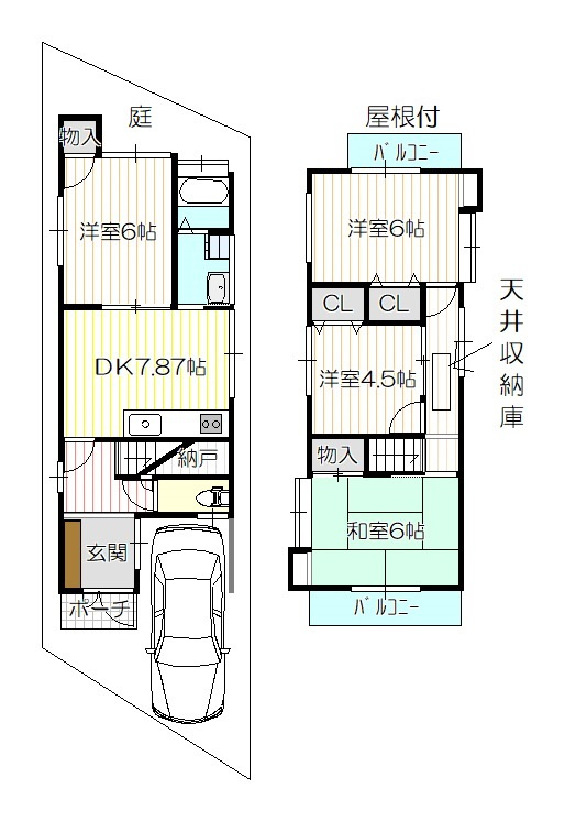 ◆２面バルコニーのため陽当り・通風良好◆全居室＆屋根裏収納あり◆城陽市市辺上芦原の間取り
