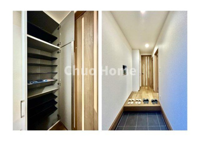 【玄関】 | 江戸川区一之江6丁目新築分譲住宅 | 【玄関】玄関には大型のシューズクローゼットを設置しておりますのでいつでもスッキリりとした空間を保てます。玄関周りを清潔に使うのはとても大事なことですよね。