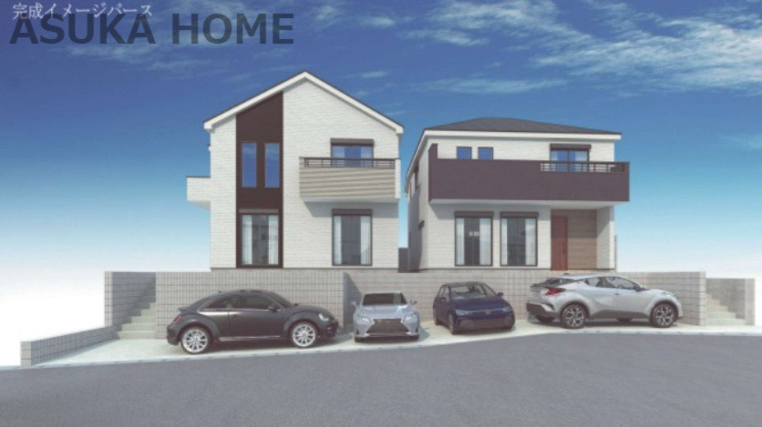 旭区白根６丁目 戸建ての外観パース|相鉄線「鶴ヶ峰」駅徒歩圏内に立地の3LDKの新築戸建です♪収納もたくさんあります♪