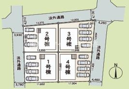 ❤❤八重瀬町新城　第３-1号棟（全４棟）の区画図|3～4台