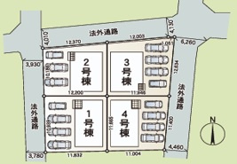 ❤❤八重瀬町新城　第３-3号棟（全４棟）の区画図|3～4台