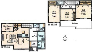 【間取り】 | 川越市下小坂　新築分譲　「川越駅」バス19分　敷地63坪　【名細小学区】