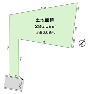 【土地図】 | 半町２　建築条件なし土地 | 建築条件無し土地
人気の南小校区
公簿286.58㎡　約86坪