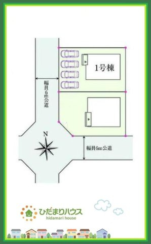 須賀川市和田立石　新築戸建　1号棟の区画図|前面道路も幅が広いため車庫入れも安心です(^^)/