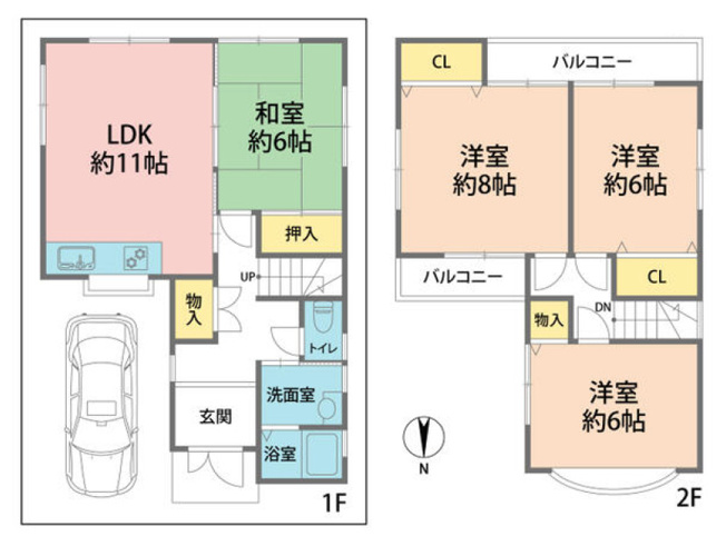 【間取り】 | 八尾市旭ケ丘2丁目 | 【4LDK＋両面バルコニー☆】全居室6帖以上♪建物南面に現況建物が無く、陽当り良好です☆室内丁寧にご使用です☆