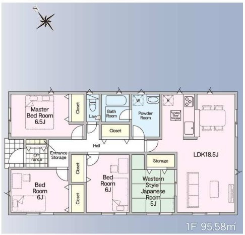 【間取り】 | CRADLE GARDEN加須市馬内第3　【平屋】新築住宅 | ≪4号棟≫LDK18.5帖の平屋住宅■各所に収納があり、物の置き場には困らない間取りプラン