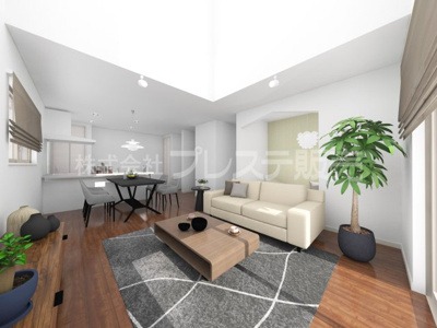 【居間・リビング】 | 奈良市六条西１丁目の新築一戸建 全４区画 | Ｂ号地リビング完成イメージ／ＬＤＫ17.6帖！吹き抜け＆南向きですので、、陽あたり良好です♪