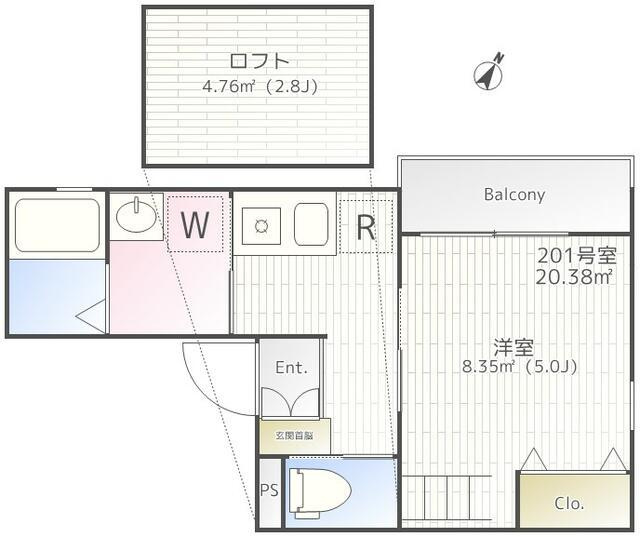 グランビル中野白鷺の間取り|1Kの間取りです