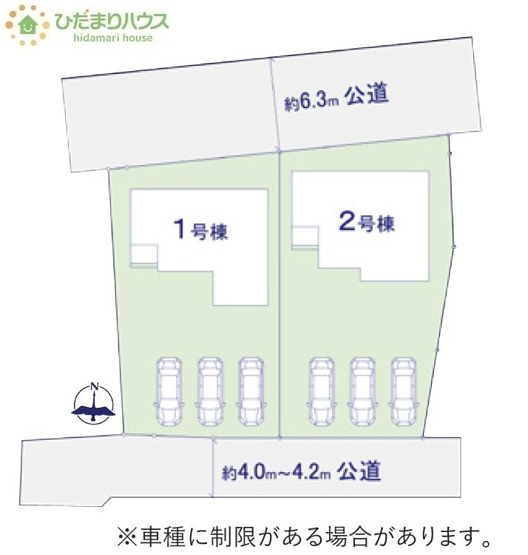 【区画図】 | 取手市本郷2期　新築戸建　2号棟 | 両面道路で日当たり良好！解放感があります( *´艸｀)
(2号棟）