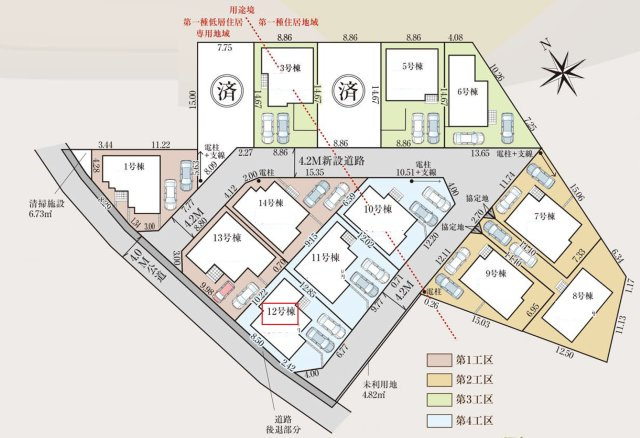 飯能市双柳・全14棟　新築一戸建　12号棟の区画図|【全14棟・12号棟】カースペース2台分。