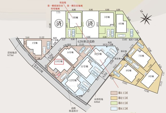 飯能市双柳・全14棟　新築一戸建　13号棟の区画図|【全14棟・13号棟】カースペース2台分。
