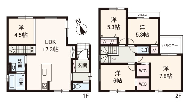 【間取り】 | Terrechez堺市堺区南島町1期 | 設備も収納も充実、5LDK新築戸建！カースペース2台分有り(車種による)。物件に関するお問い合わせはお気軽にどうぞ。