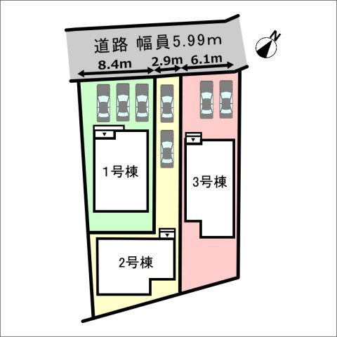 碧南市日進町の区画図|2号棟　縦列駐車